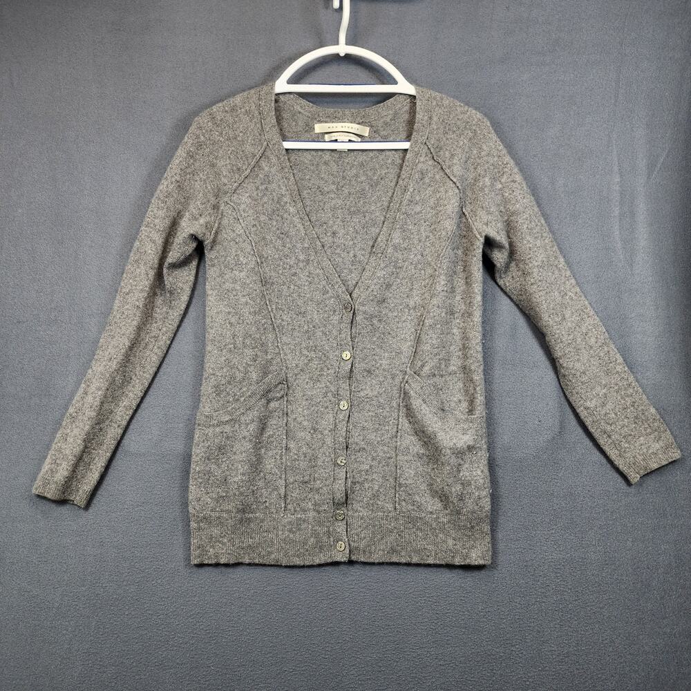 Max Studio Womens Cardigan Sweater Medium Grey 2 Ply Cashmere Pockets Classic